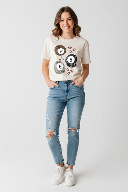 White tank top with decorative elements on a colorful background with a can of Dr Pepper.